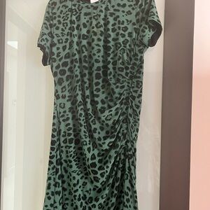 CAbi Green and Black Leopard Print Tee Dress